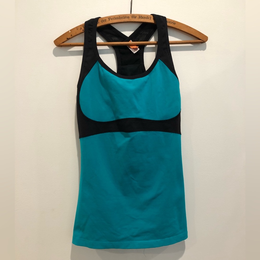 Lucy Activewear Racerback Tank Top Built In Bra Teal Black Sz Small